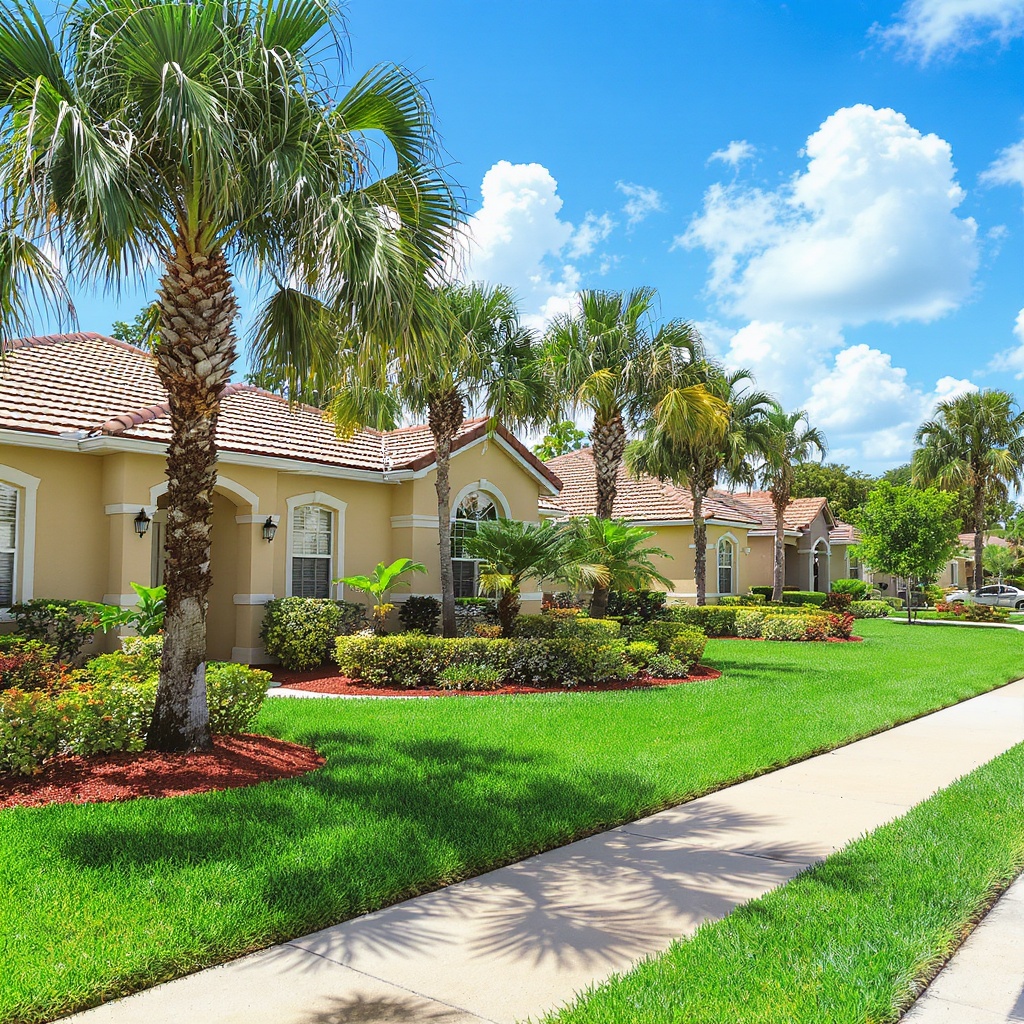 Lush Jacksonville residential lawn with oak trees and professional landscaping